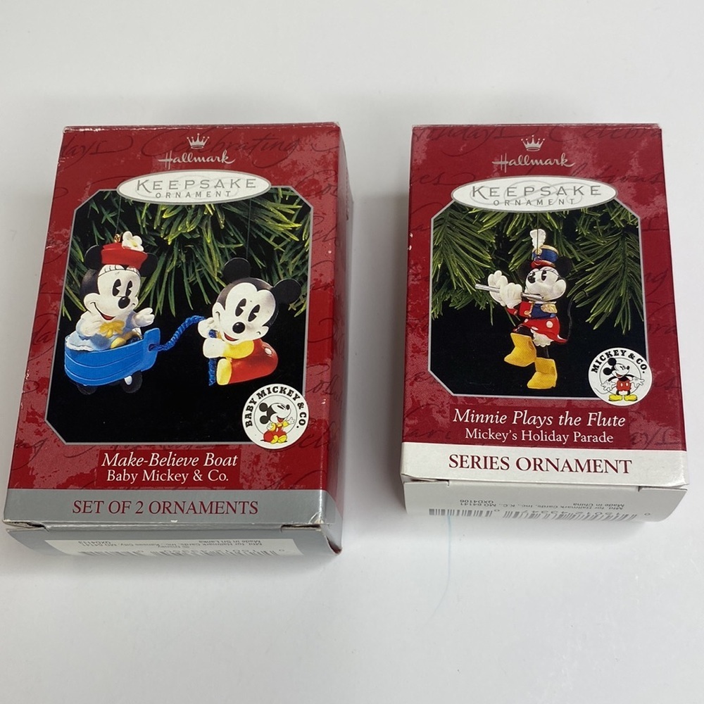 Vintage Minnie Mouse and Baby Mickey HALLMARK KEEPSAKE Lot 2 Christmas Ornaments